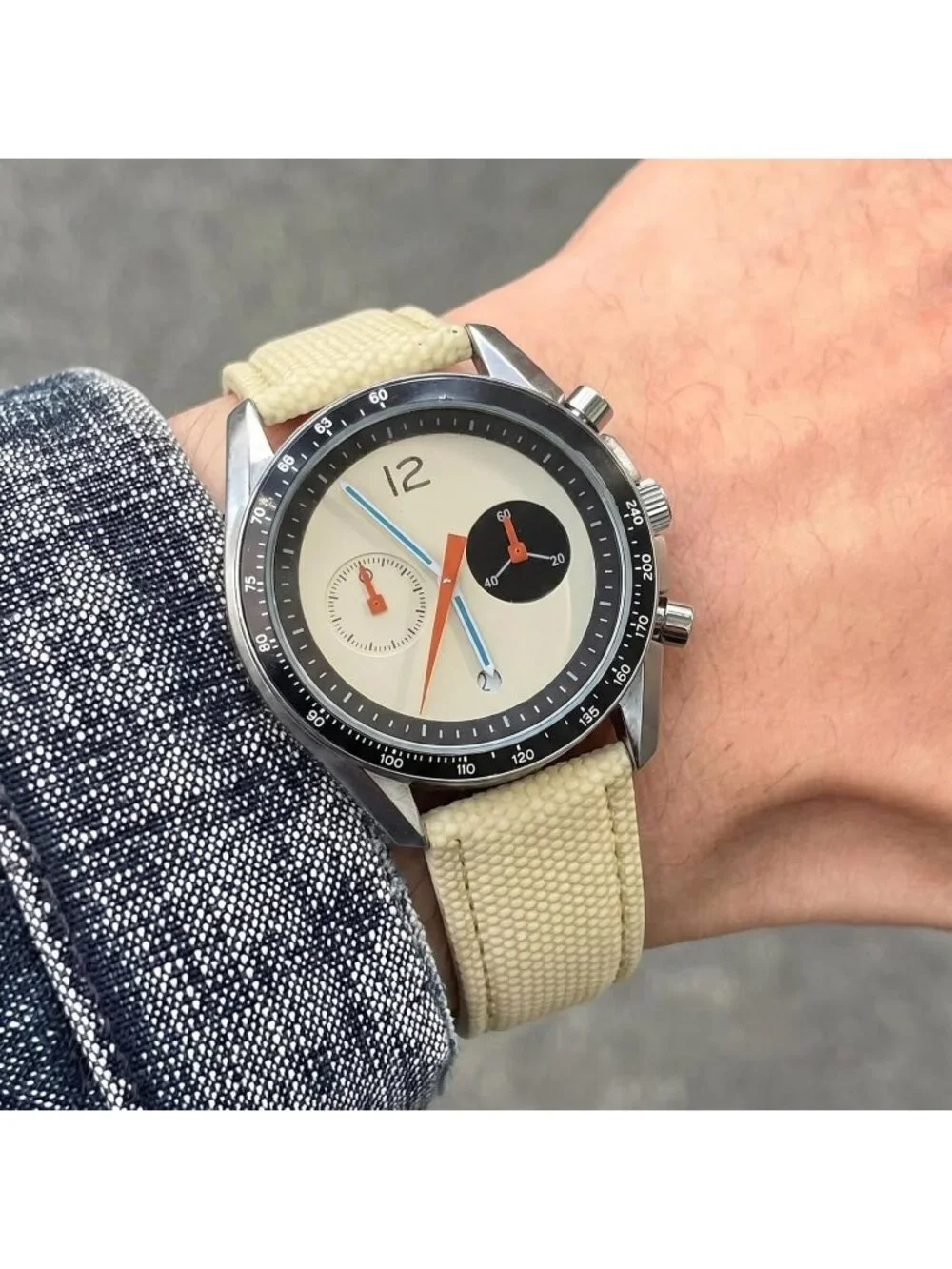 Men's White Chronograph Classics Waterproof Sport Casual Business Wrist Watch